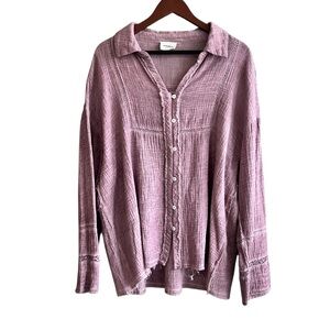 Andree by Unit Purple Boho Coastal Cotton Gauze Drop Shoulder Top Large